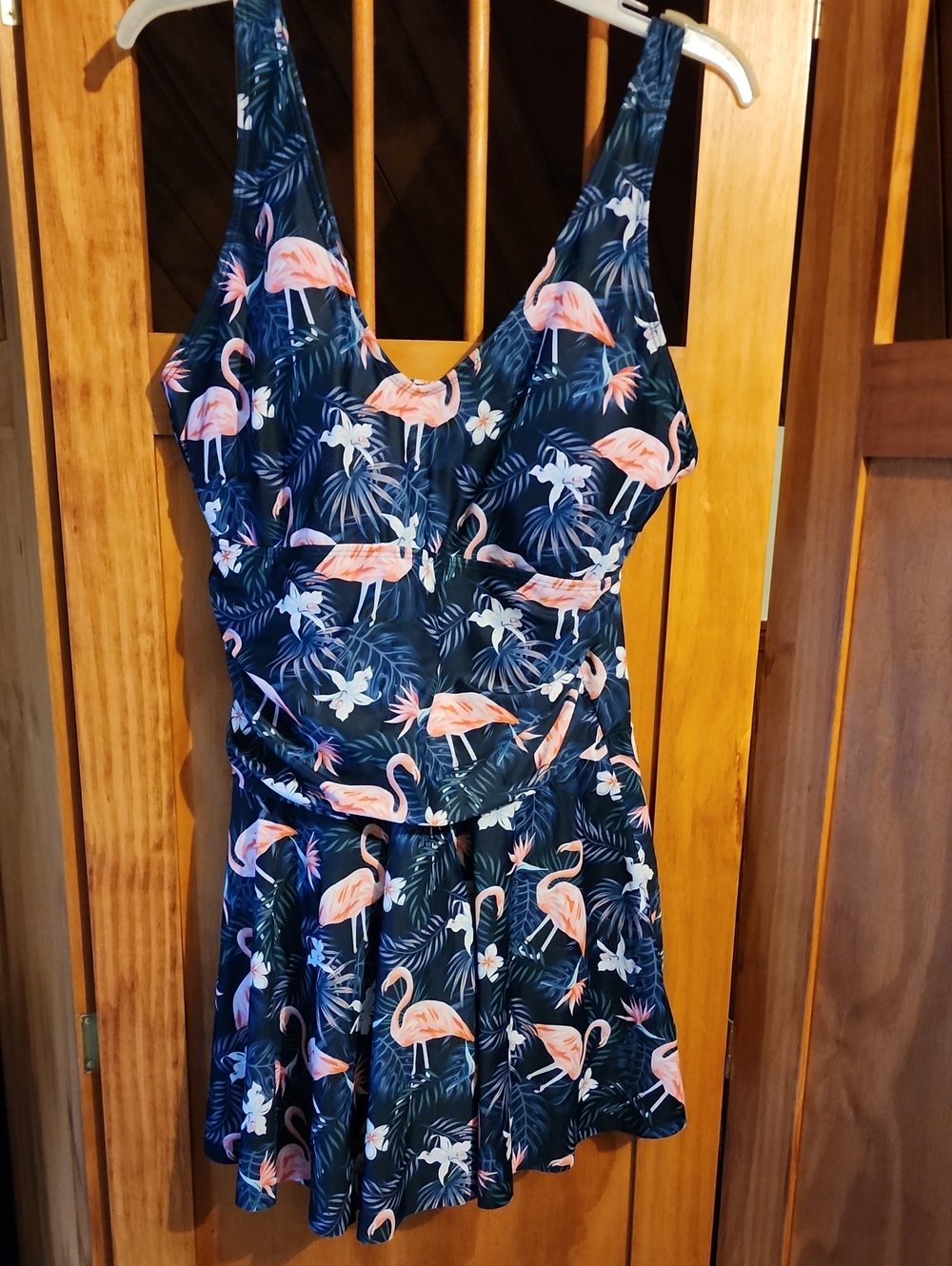 Younique Navy Floral Swim Dress with Pink Fkamingo Accents